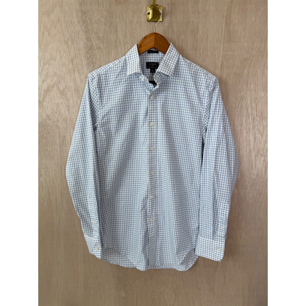 J. Crew Thompson Flex Wrinkle Free Button Down Shirt Blue White Grid Men S